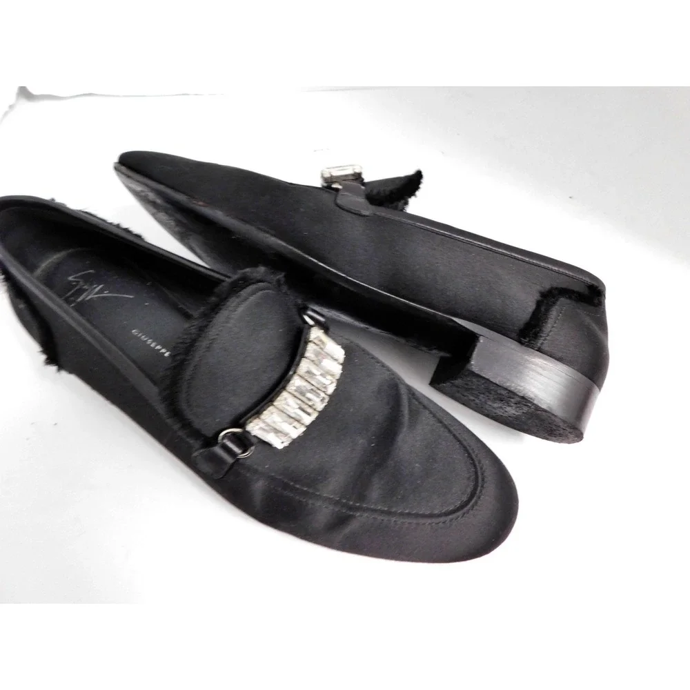 Giuseppe Zanotti Black Satin Baguette Accent Loafers sz‎ 42.5